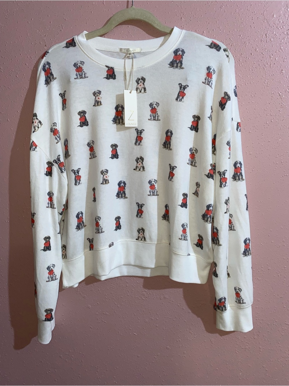 Z Supply Women’s Cream Pullover light  Sweater with Puppy Print size M